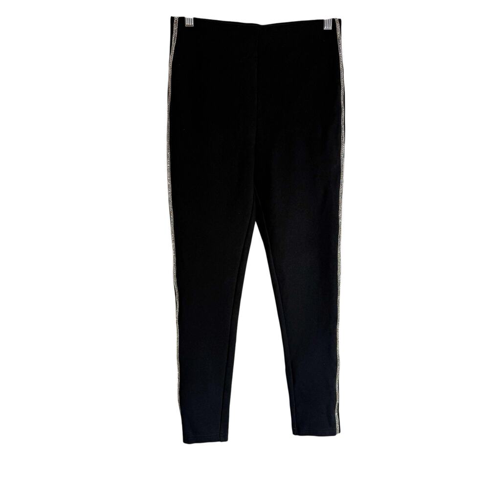 Zara Black Rhinestone Embellished High Rise Pull On Skinny Pants Size Medium